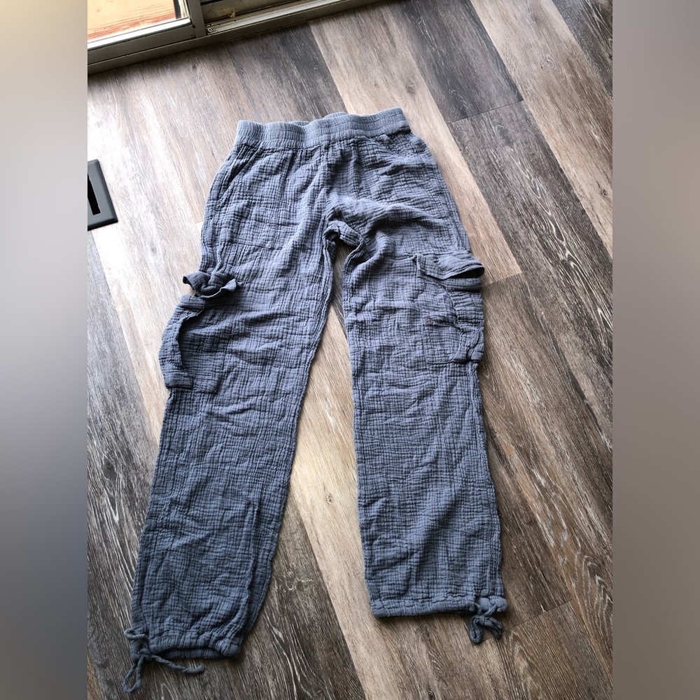 Indigo Rein Textured Gray/Blue Linen Pants 100% Cotton Size Small
